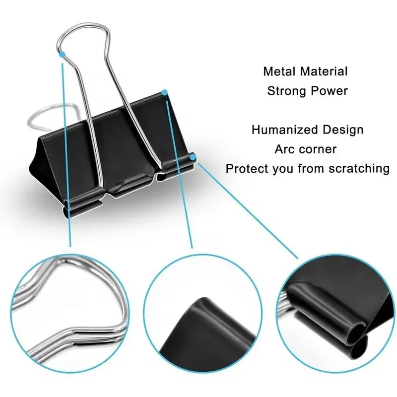 Paper Clips Binder Clips 10pcs Black Binder Clips Metal Fold Back Clips Small Paper Clip Clamp 15/19/25/32mm Office Clip for Home School Office Storage