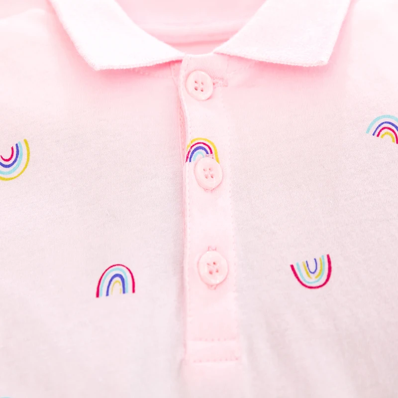 Girls Polo Dresses Summer Kids Cotton Clothes Pink Rainbow Print Baby Girls Casual Dress