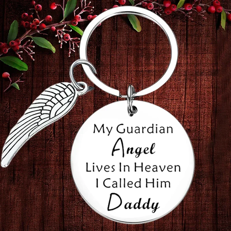 

Charm Dad Memorial Keychain Pendant My Guardian Angel Lives in Heaven I Call Him Daddy Key Chains Father’s Day Gifts