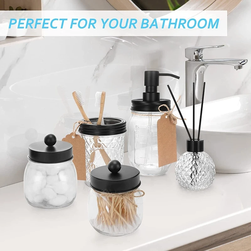 

Bathroom Accessories Set 4 Pcs -Lotion Soap Dispenser & 2 Cotton Swab Holders & Toothbrush Holder