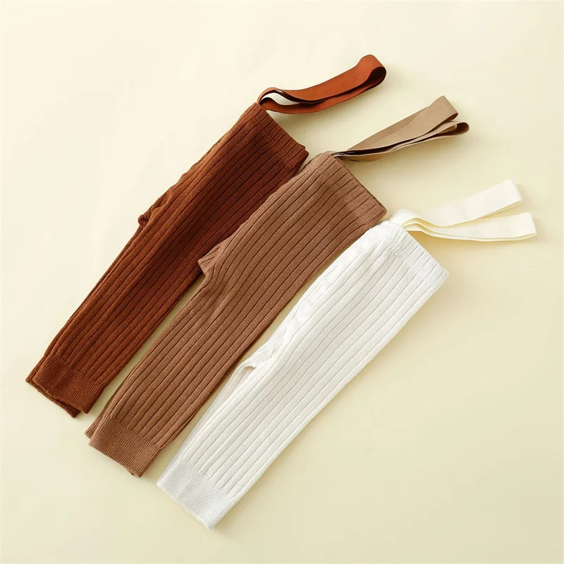 Knit Tights Suspender Leggings Girls Pantyhose Infant Kids Suspender Pantyhose Spring Autumn Baby Girls Boys Tights High Waist Bandage Cross Straped Leggings