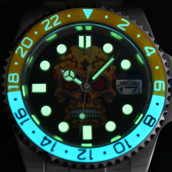 OUMASHI 40mm Skull Full Night Glow Men’s Automatic Mechanical Watch NH35A Stainless Steel Case Sapphire Glass Waterproof 10atm