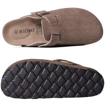 Comwarm Fashion Men's Suede Mules Slippers New Women Clogs Cork Insole Sandals With Arch Support Outdoor Beach Slides Home Shoes