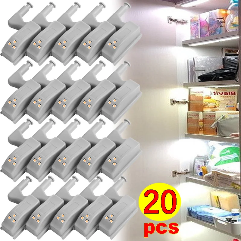 

20pcs Closet LED Lamp Battery Control Cabinet Lamp Inner Hinge Induction Lights Wardrobe Cupboard Sensor Light Home Mini Lamps