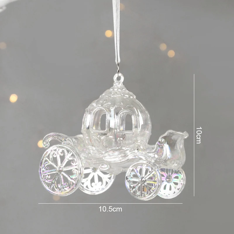 Christmas Decoration Transparent Acrylic Crystal Carriage Bells Elk Butterfly Christmas Tree Ornaments for Ice Xmas Party Decor