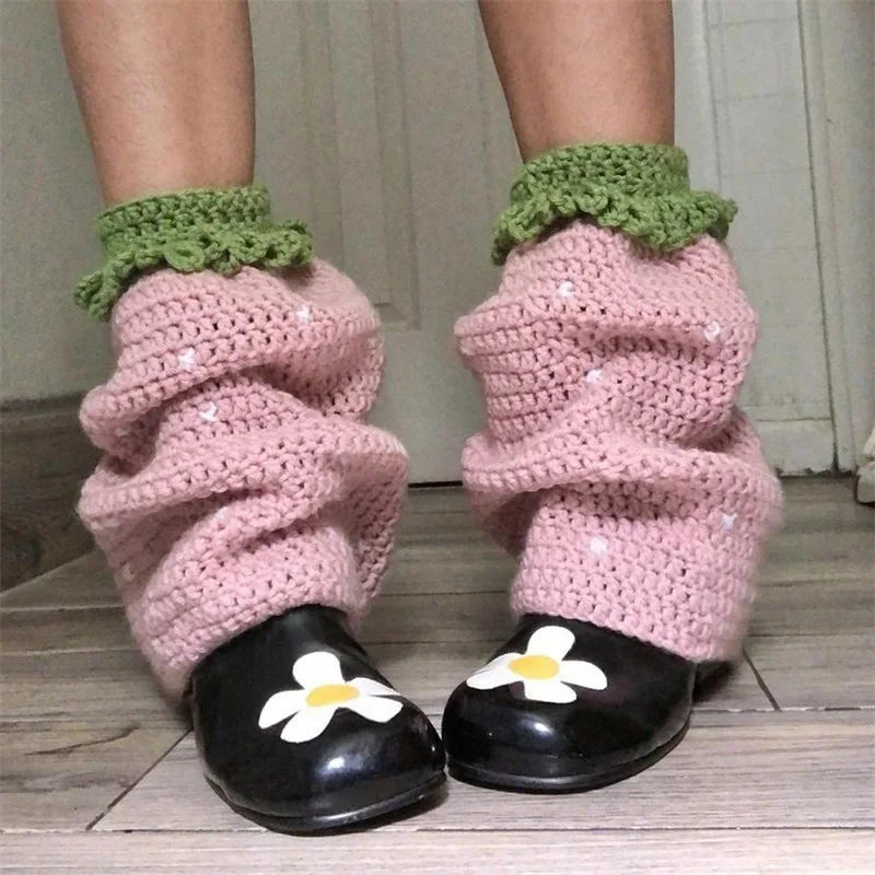 Women’s Contrast Color Knit Leg Warmers - Knee High Aesthetic Boot Cuffs