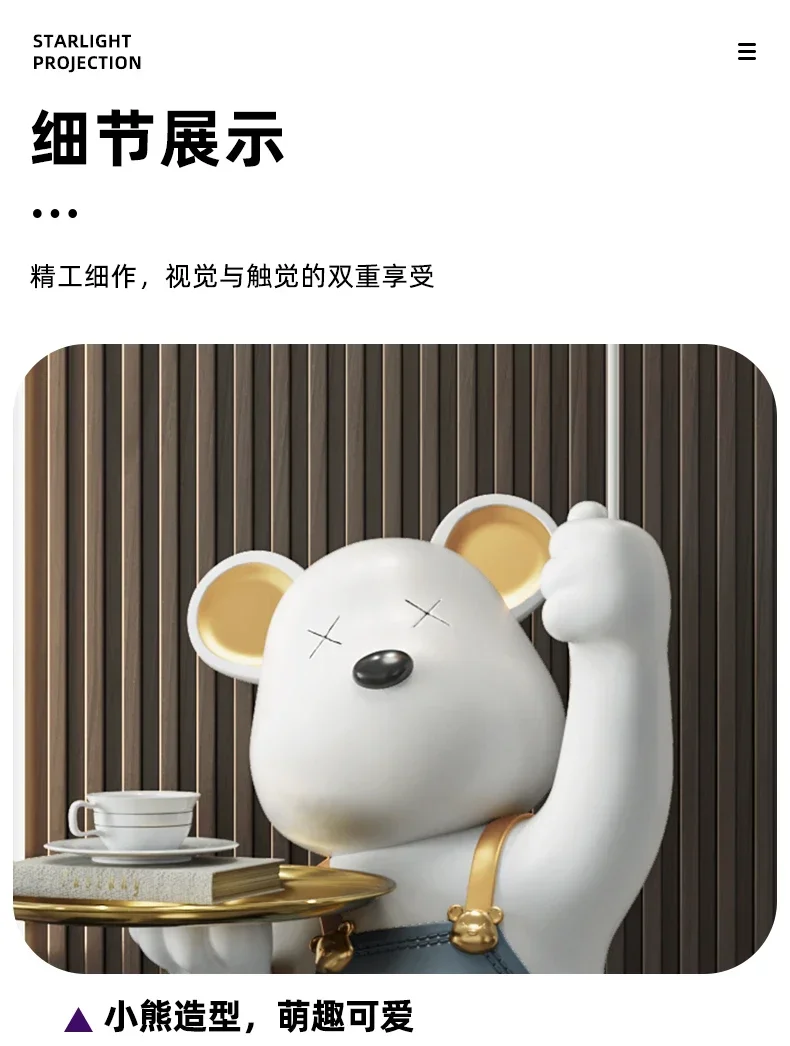 Large Moon Violent Bear Sculpture Ornaments, Bedroom TV Cabinet and Children's Room Creative Decorations, Home Luminous Gifts