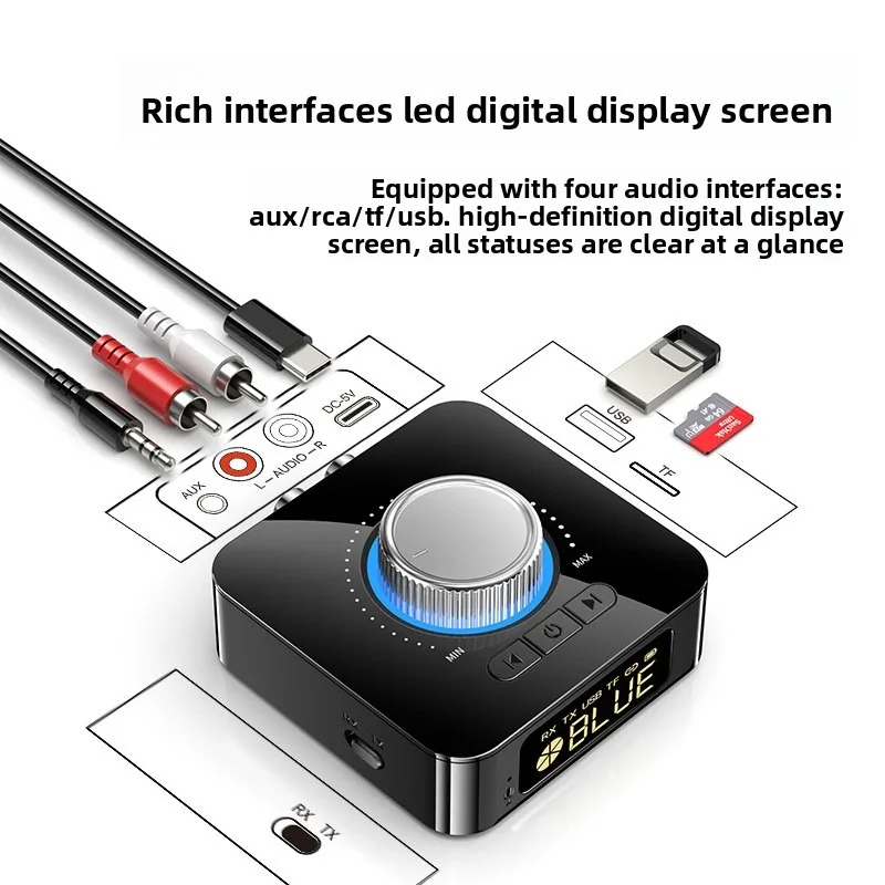블루투스 6.0 오디오 수신기 3D 스테레오 음악 무선 어댑터 TF 카드/RCA/AUX/USB3.5mm 잭 자동차 스피커 앰프 헤드폰