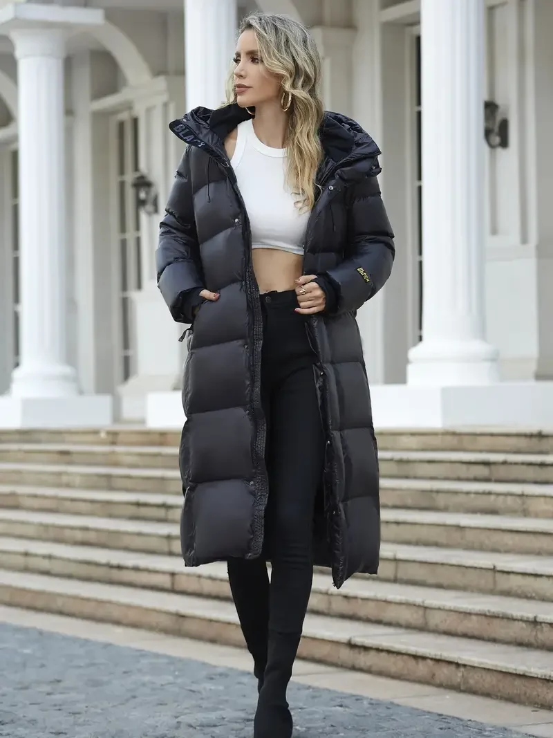 Winter Black Down Cotton Jacket Women Hooded Coat Keep Thickening Warm Fashion Streetwear Feather Female Long Outwear