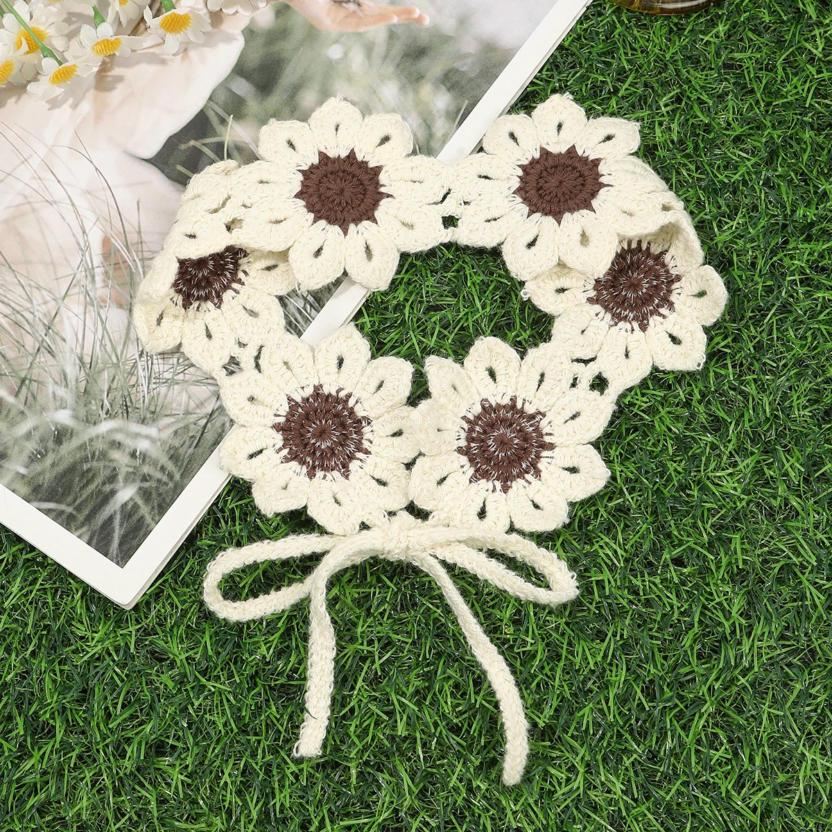 AWAYTR Neue Blumen-Turban-Haarbänder, gestricktes Blumen-Stirnband, Strand-Bandana, Damen-Reise-Hawaii-Haaraccessoires – Detail 3