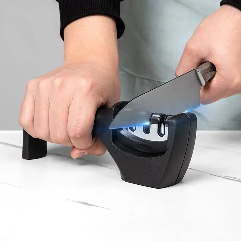 

Three-slot Knife Sharpener Handheld Multi Function Household Quick Sharpening Tool, Diamond Sharpening Rod With Non Slip Base
