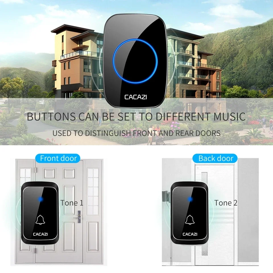 Intelligent Waterproof Wireless Doorbell LED Light Cordless Door Ring Bell 58 Chimes A06 US EU UK Plug