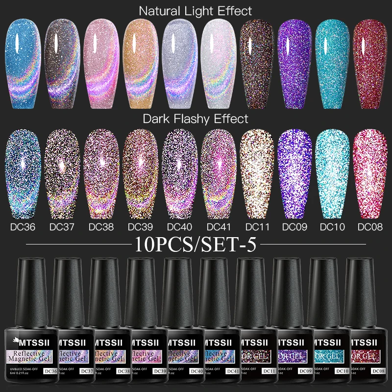 Mtssii Gel Nail Polish Set 10 Pezzi Fluorescente Riflettente Semi Permanente Gel Hybrid Vernice Base Top Coat Nail Art Nail Polish Kit
