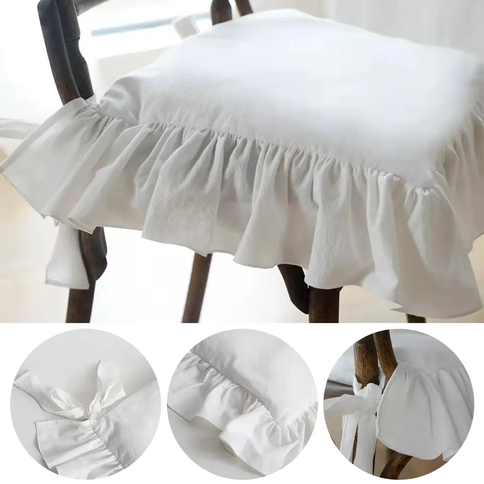 Lot De 2 Coussins De Chaise à Volants ROCILA - Housses Antidérapantes Pour Salle à Manger, Cuisine, Style Vintage