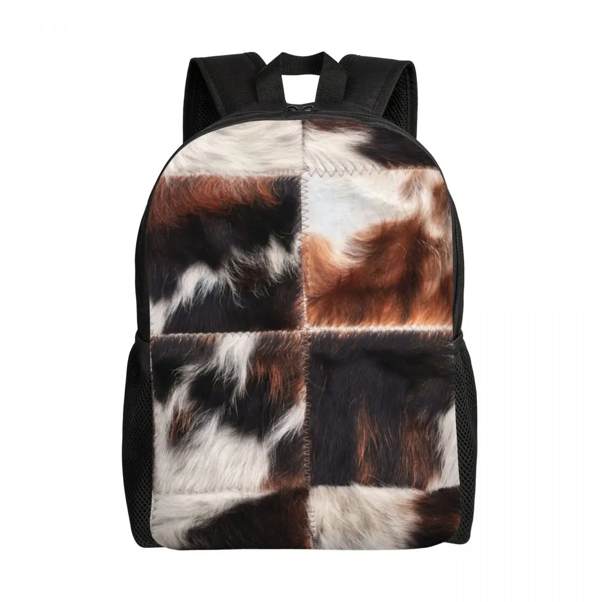 

Checkered Cowhide Fur Pattern Backpacks for Girls Boys Animal Leather Texture School College Travel Bags Bookbag Fits Laptop