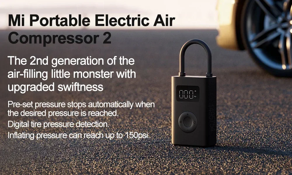 Xiaomi Přenosný vzduchový kompresor 2 zobrazený zblízka na čistém pozadí