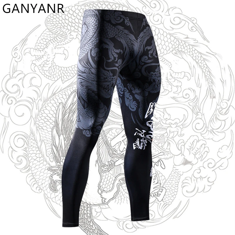 GANYANR Running Tights Men Sportswear Leggings Compression Pants Gym Fitness Basketball Trousers Football Cool Training Workout