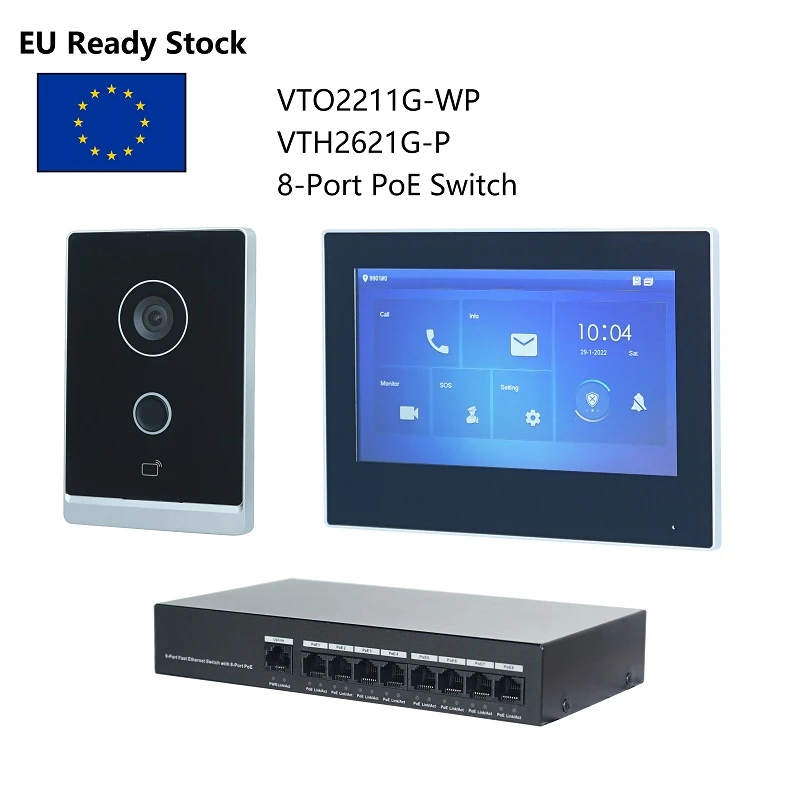 DH logo Multi-Language IP Video Intercom KIT, Support RFID card ,include VTO2211G-WP & VTH2621G-P /  VTH2621GW-P , SIP firmware intercom with screen