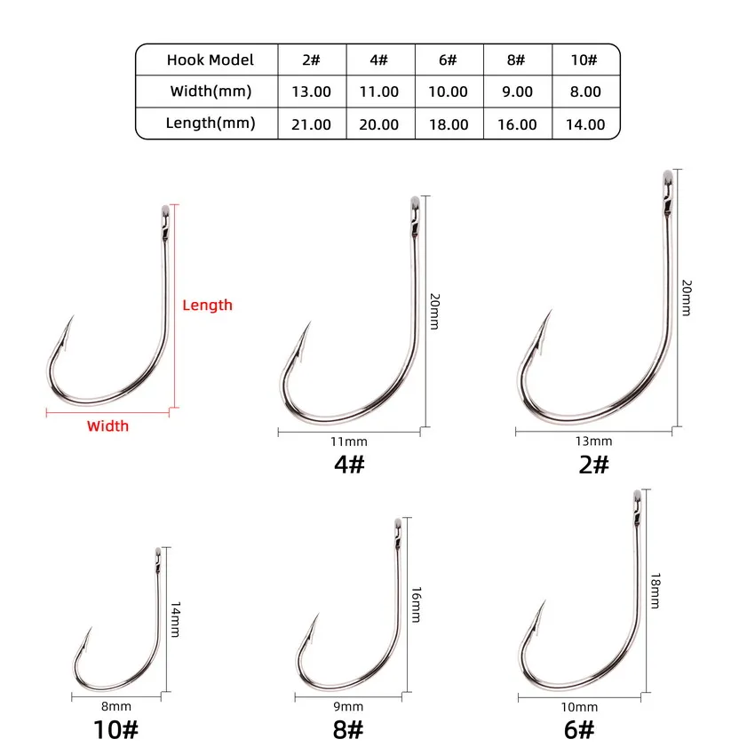 Description Picture 3 of item50pcs/box Fishing Crank Hooks Barbed Fishhook Fishing Tackle Box Big Eye Sharp High Carbon Steel Fish Single Hook Carp Jig Hooks