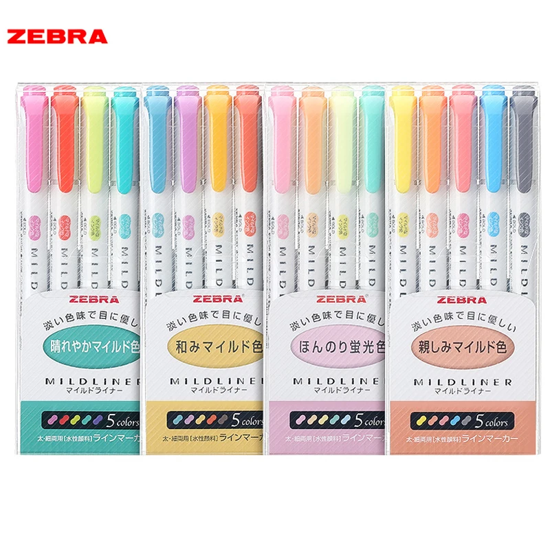 5 Colors Zebra Mildliner Highlighter Pen Set Double Head Mild Liner Textmarker Highlights School Markers Wkt7 5c Rc Nc Highlighters Aliexpress