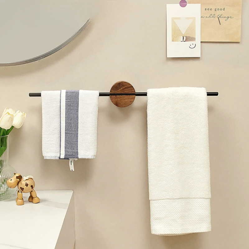 Towel Bar No Drilling Wood Towel Holder Bathroom Shelves Bathroom Organizers Hang Kitchen Storage Rack toalleros