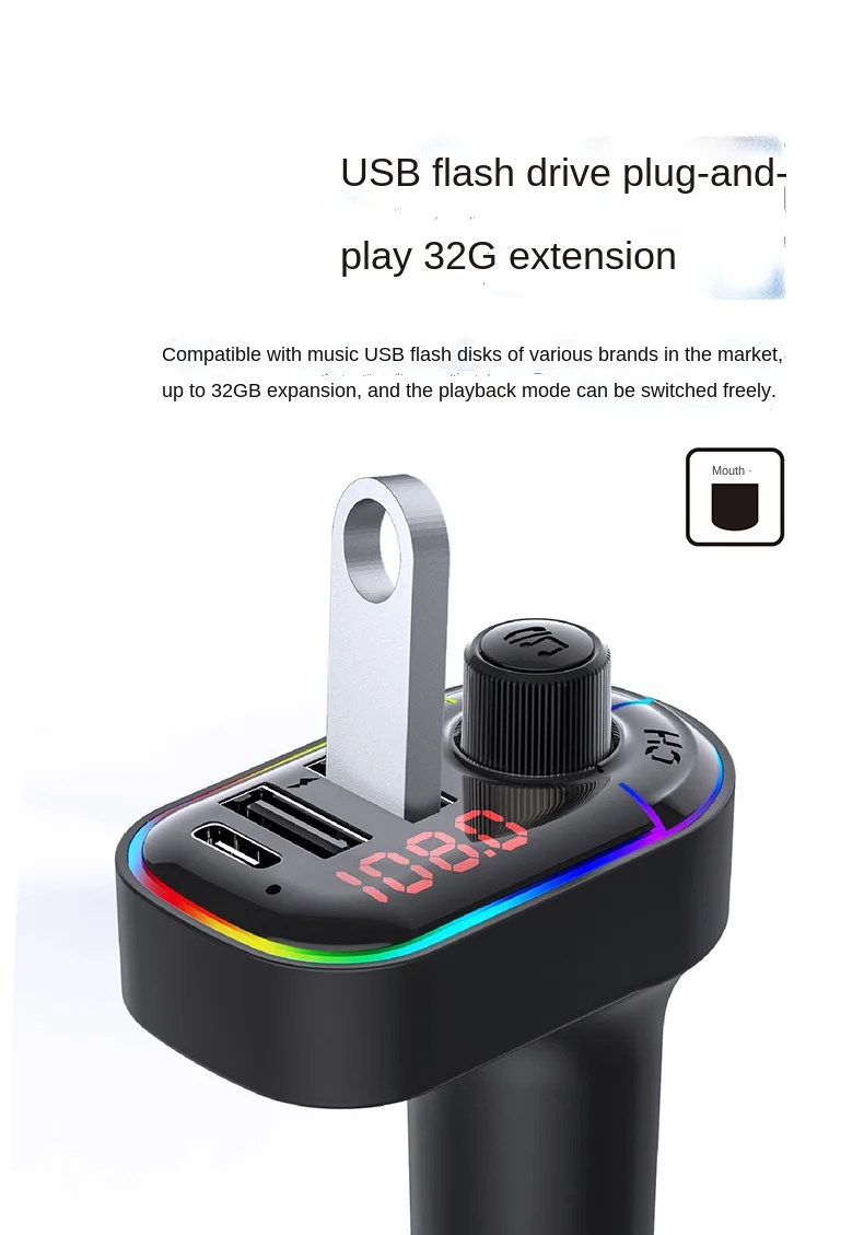 C12 Car Mp3 Bluetooth Player Colorful Atmosphere Light Type-c Mobile Phone Charging Bluetooth Hands-free FM Transmitter sandisk mp3 player