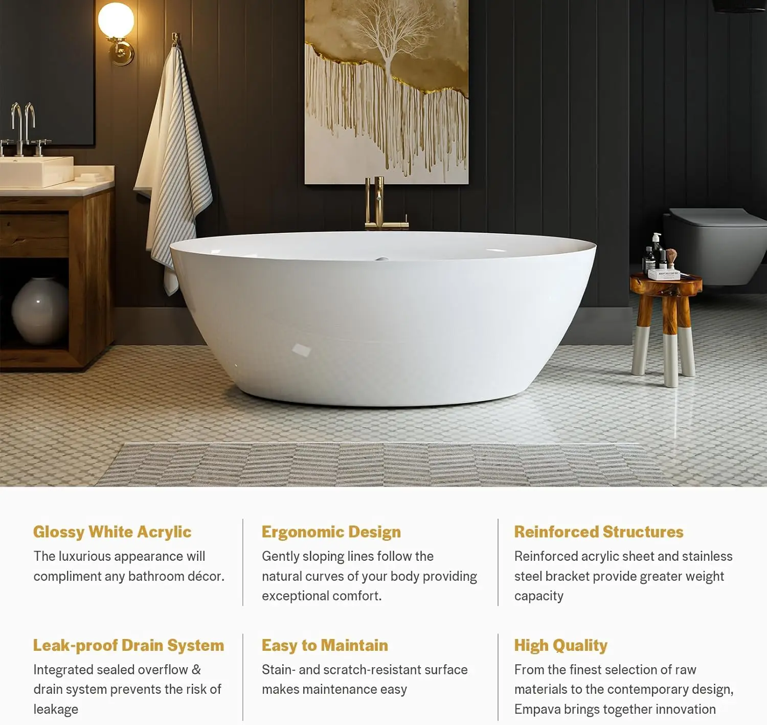 71 Inch Freestanding Tub Acrylic Contemporary Soaking Tub with Overflow and Drain White Easy Clean Easy Maintenance