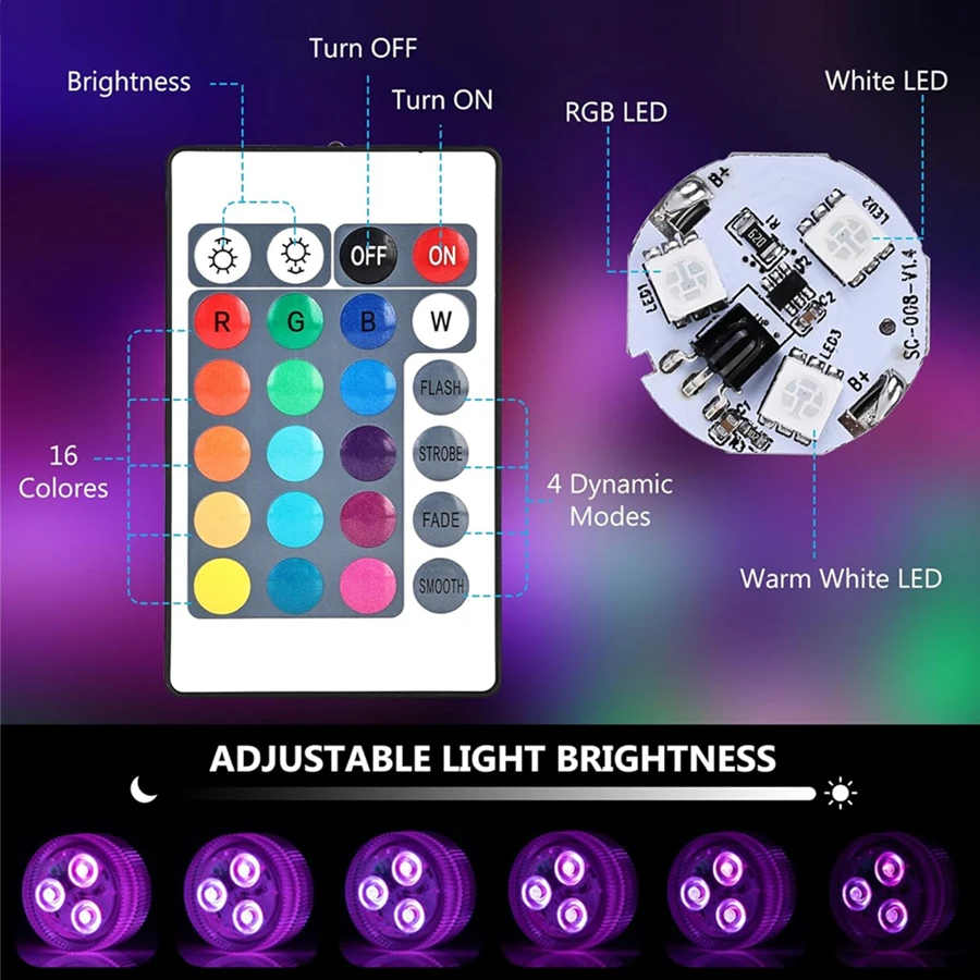 원격 제어 3 LED 수중 조명 배터리 RGB 잠수정 조명 방수 수영장 정원 웨딩 파티 램프