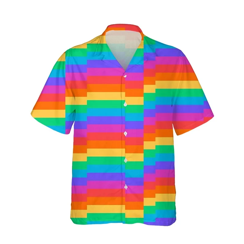 thumbnail image 1 of Camisetas con la bandera del arcoíris LGBT para hombres y mujeres, camisetas con estampado 3D, personalidad, solapa fresca, botón único, blusas de verano de manga corta, 1 of 5