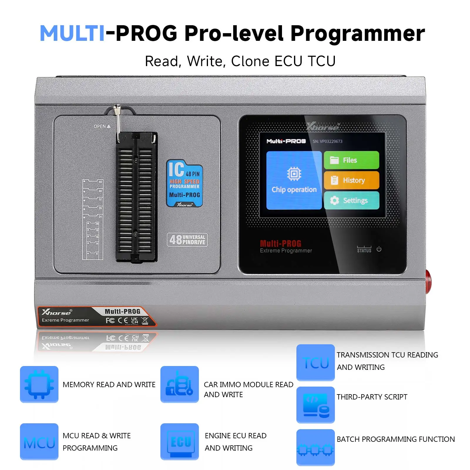 Xhorse 멀티 프로 프로그래머 ECU 기어박스 업데이트, VVDI Prog 무료 MQB48 라이선스 전문가 모드 배치 쓰기 칩 포함