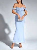 NewAsia Women's Off Shoulder Ruched Mesh Long Corset Dress Backless Fishbone Bodycon Elegant Fashion Party Club Maxi Dresses - Image 5