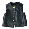 Spring Autumn New High-End Temperament Light Luxury Leather Vest Fashion Design Solid Color Cardigan Jacket Women's Vest Coat 3