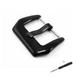 Premium Stainless Steel Watch Band Buckle with Clasp and Screw Pin - 18mm (Black polished)