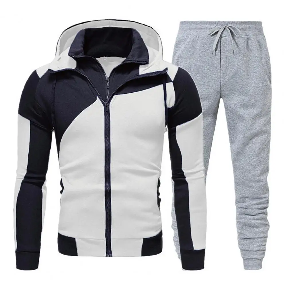 

Men Coat Fashionable Men's Autumn Winter Hoodie Pants Suit with Splicing Zipper Coat Elastic Waist Drawstring Pants Set Winter