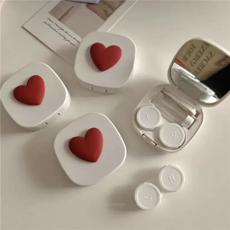 

1PCS Women Mini Lovely Eyes Contact Lens Container Box Bag Travel Kit 2023 Girl Cute Heart Contact Lens Case Box with Mirror