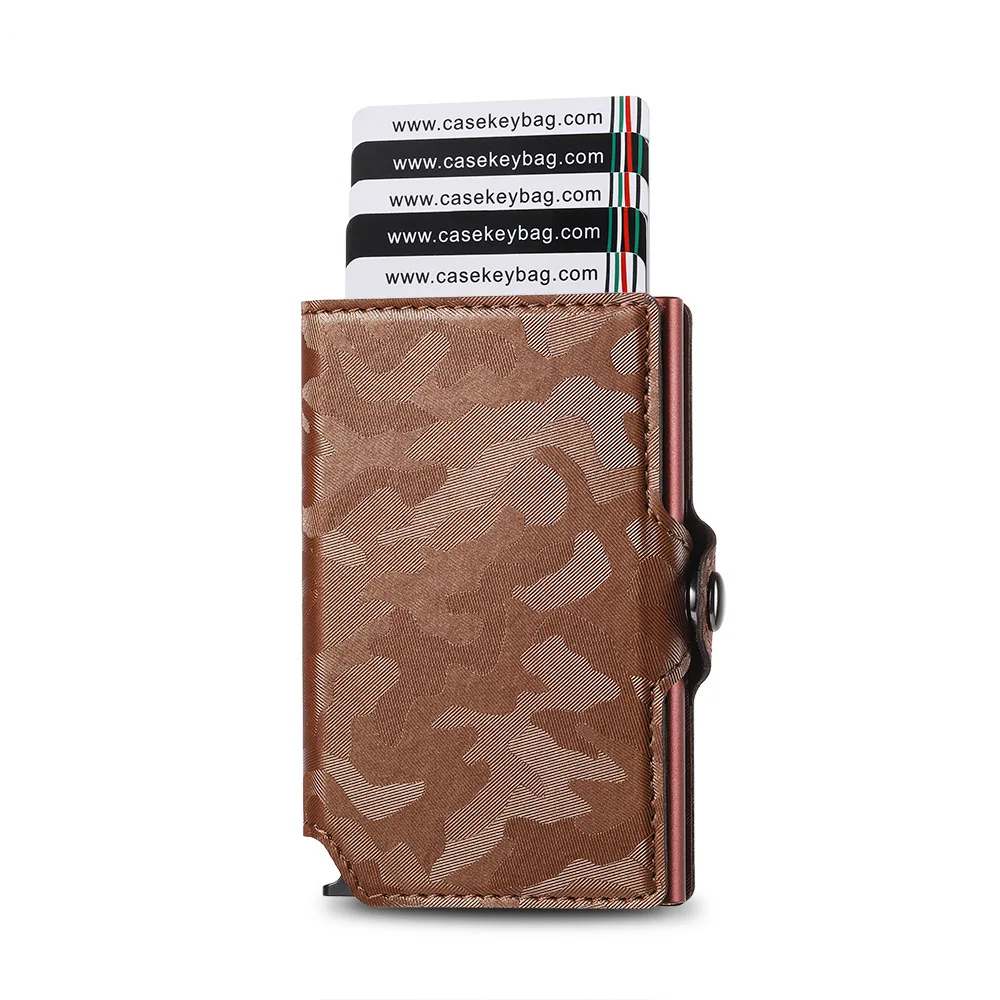 2021RFID Wallet Automatic Credit Card Holder Wallet Men Women Metal RFID Vintage Aluminium Bag Camo Leather Cardholder Case