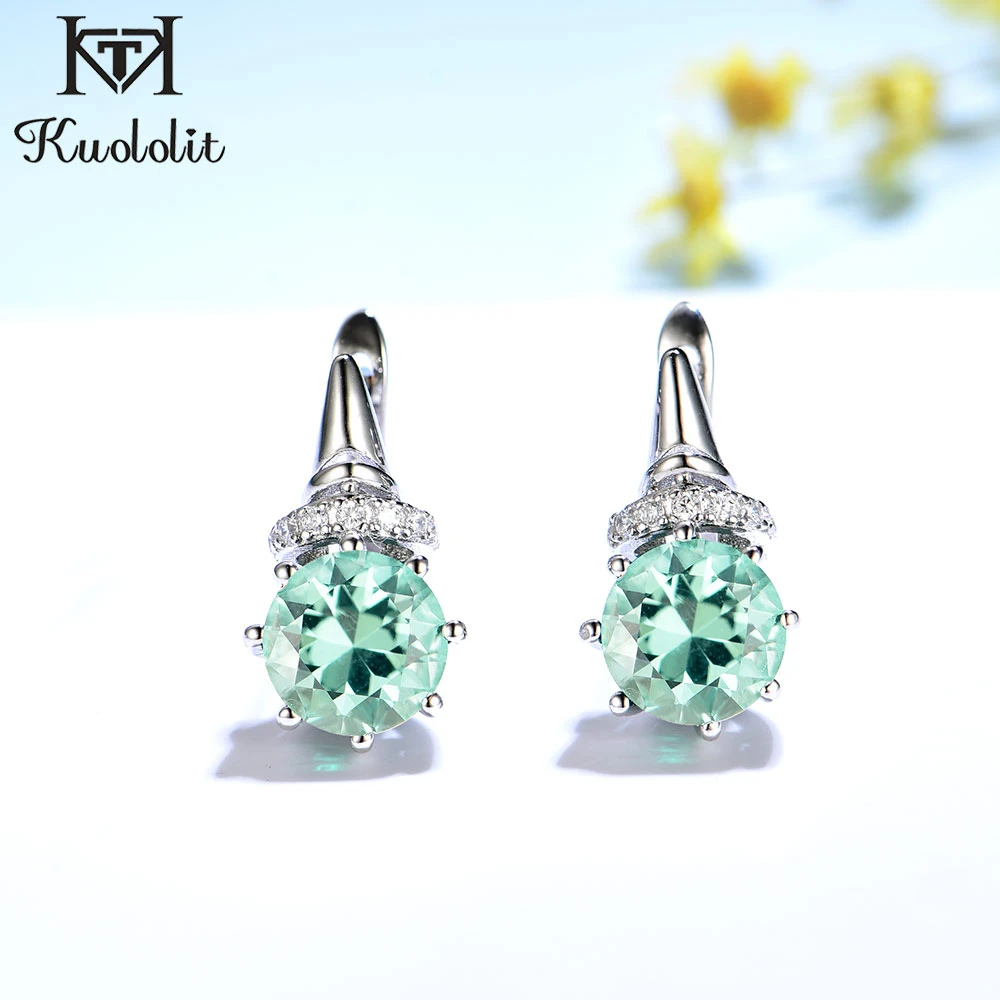 Kuololit pendientes de de ley 925 con piedra preciosa para mujer, aretes de Clip de Esmeralda verde azulado, joyería a la moda|Pendientes de clip| - AliExpress