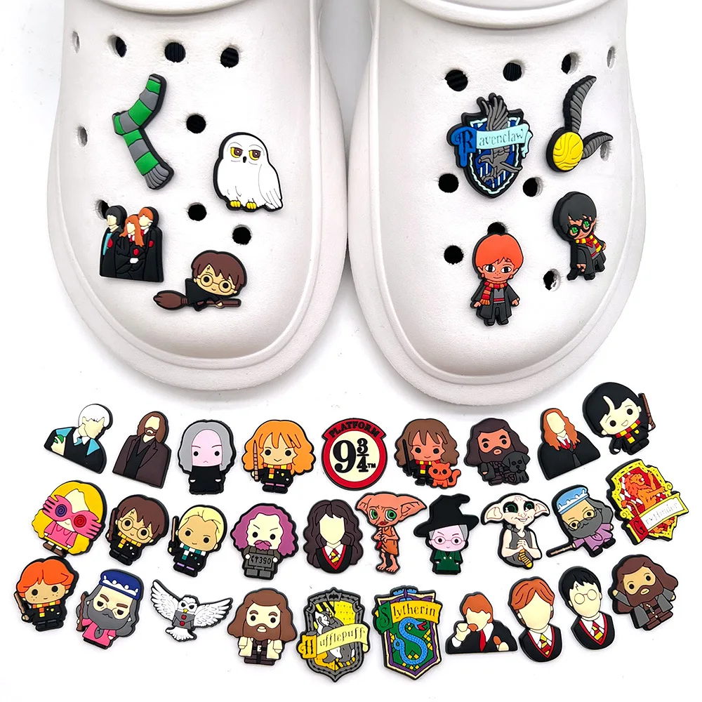 1 Pz-37 Pz Confezione Harrypotter Scarpe Accessori Di Fascino Pvc Scarpa Decorazione Fibbia Charms Spilla Fai Da Te Per Croc Harry Potter Kid Girl Set