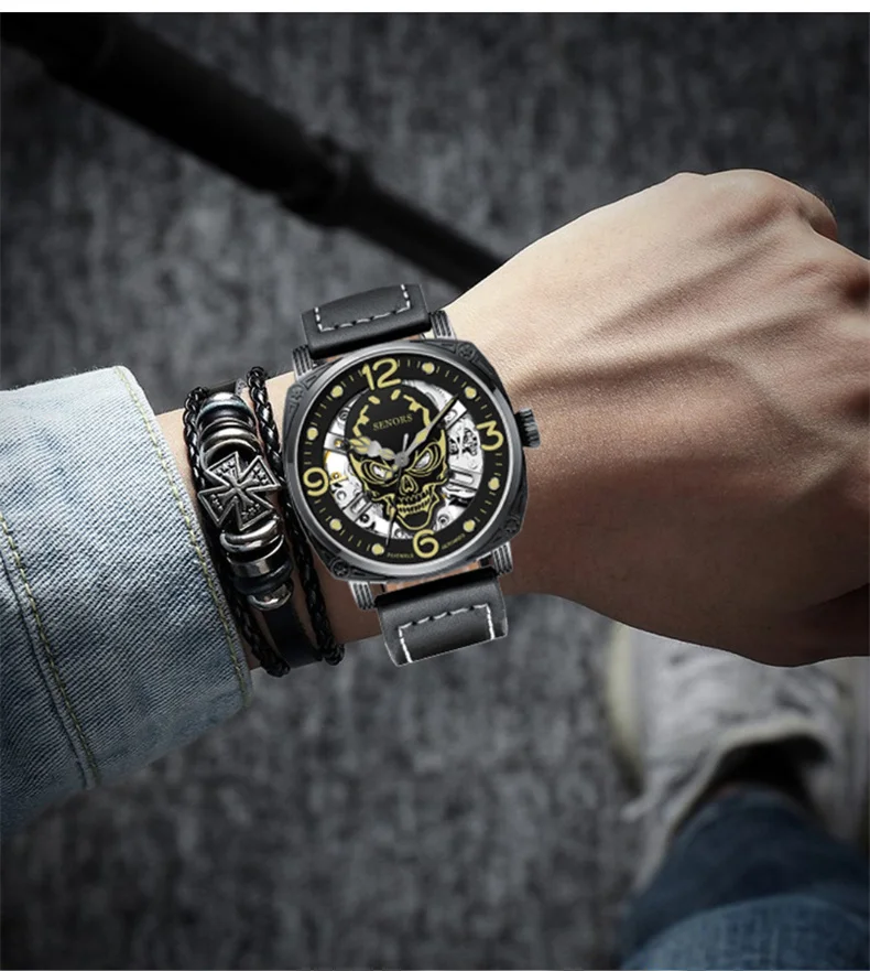 Luminous Skull Men  Top  Luxury Military Automatic Mechanical Male Clock Sport Waterproof Leather Wrist_voghion.com
