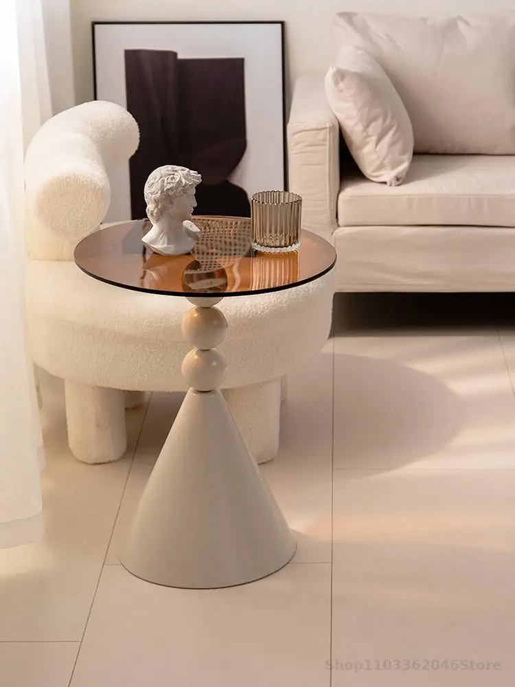 European Style Coffee Table Sofa Side Table Light Luxury Tea Coffee Simple Living Room Glass Design Corner Round