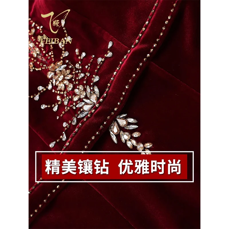 Vintage Diamonds Edding Dress 2025 Spring Attend Wedding Mother Dess Dinner Party Improved Cheongsam Short Sleeve Dresses Lady