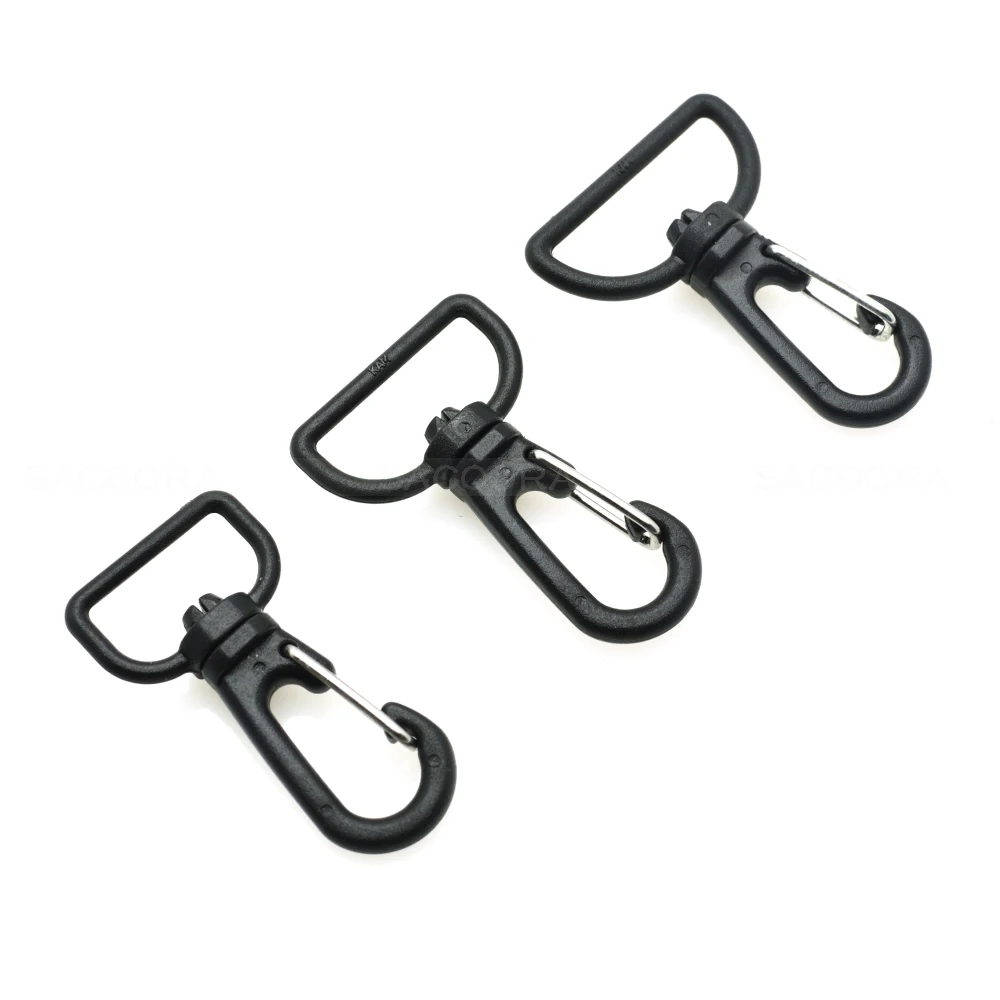 직조 파라코드 랜야드 버클용 플라스틱 회전 스냅 후크, 배낭 스트랩, 웨빙 15mm, 20mm, 25mm, 블랙, 10 개