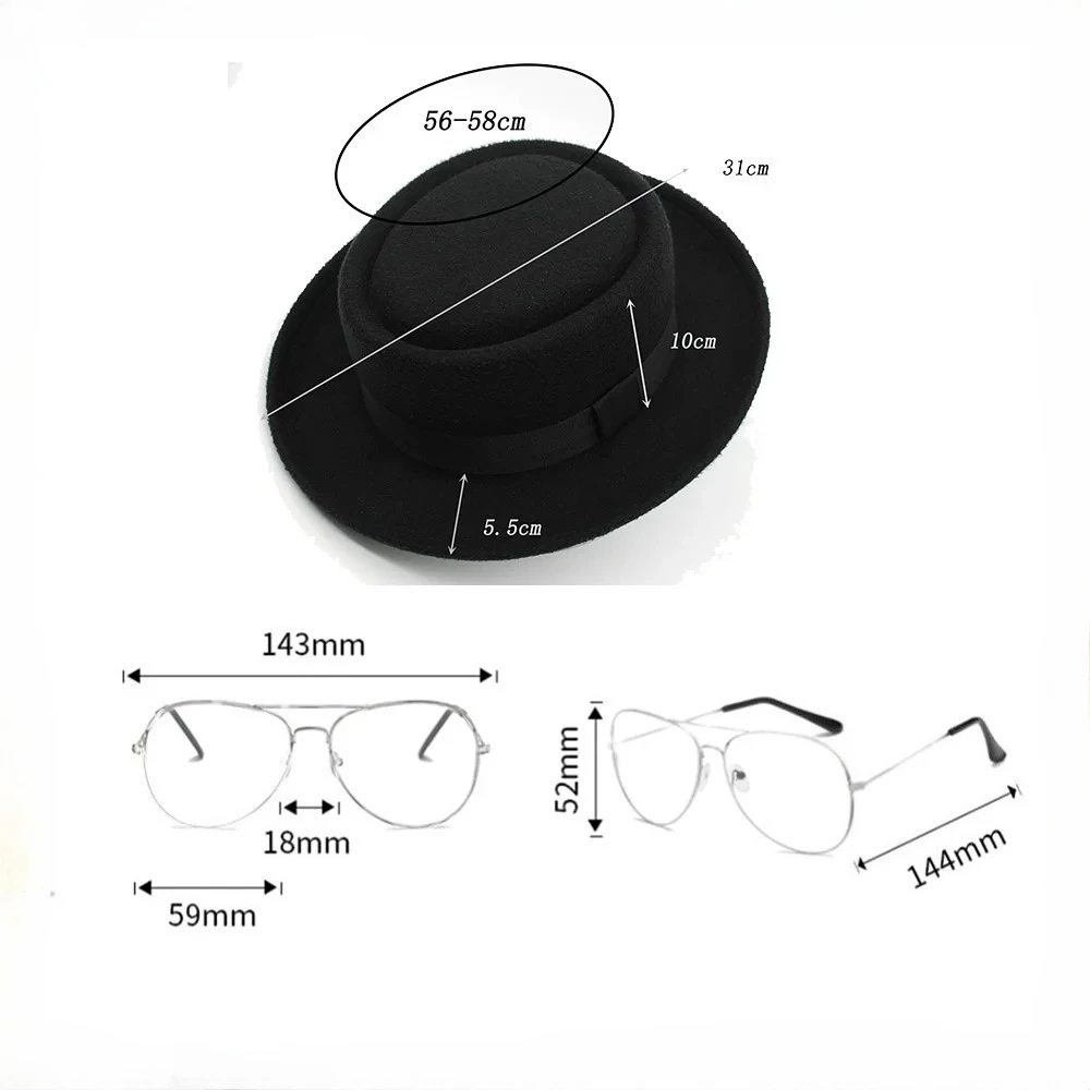 Disguise Walter White Cosplay Eyeglasses Hat Headgear Breaking Roleplay Bad Cap Eyewear Adult Men Costume Accessories Halloween - 2