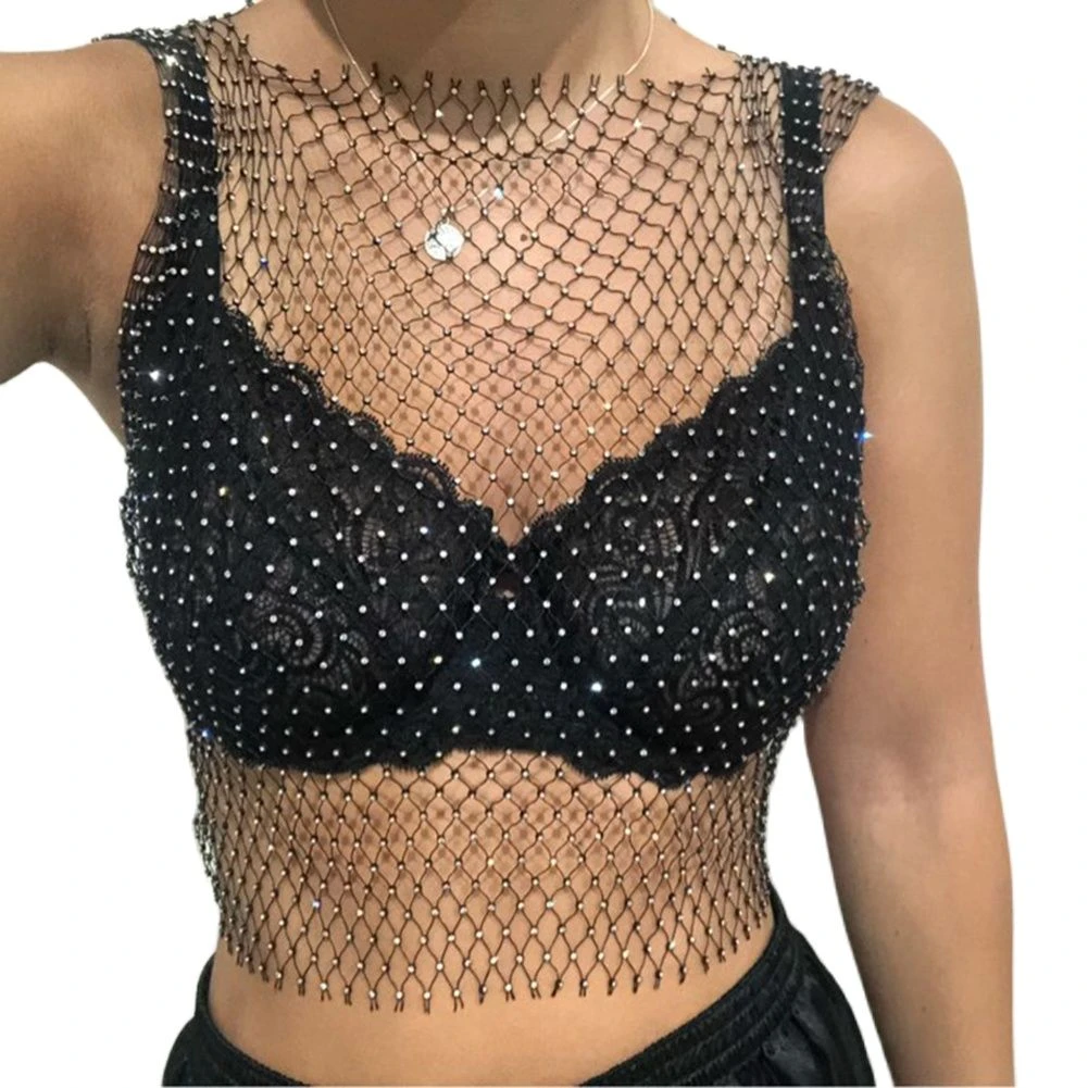 Rhinestone fishnet shirt Clearance