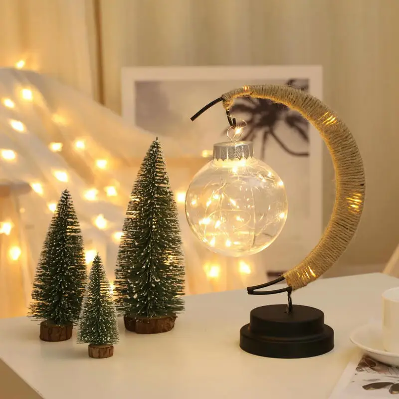 

Christmas Day LED Moon Shaped Lamp Living Room Bedroom Study Decoration Table Lamp Wrought Iron Ball Decoration Lamp
