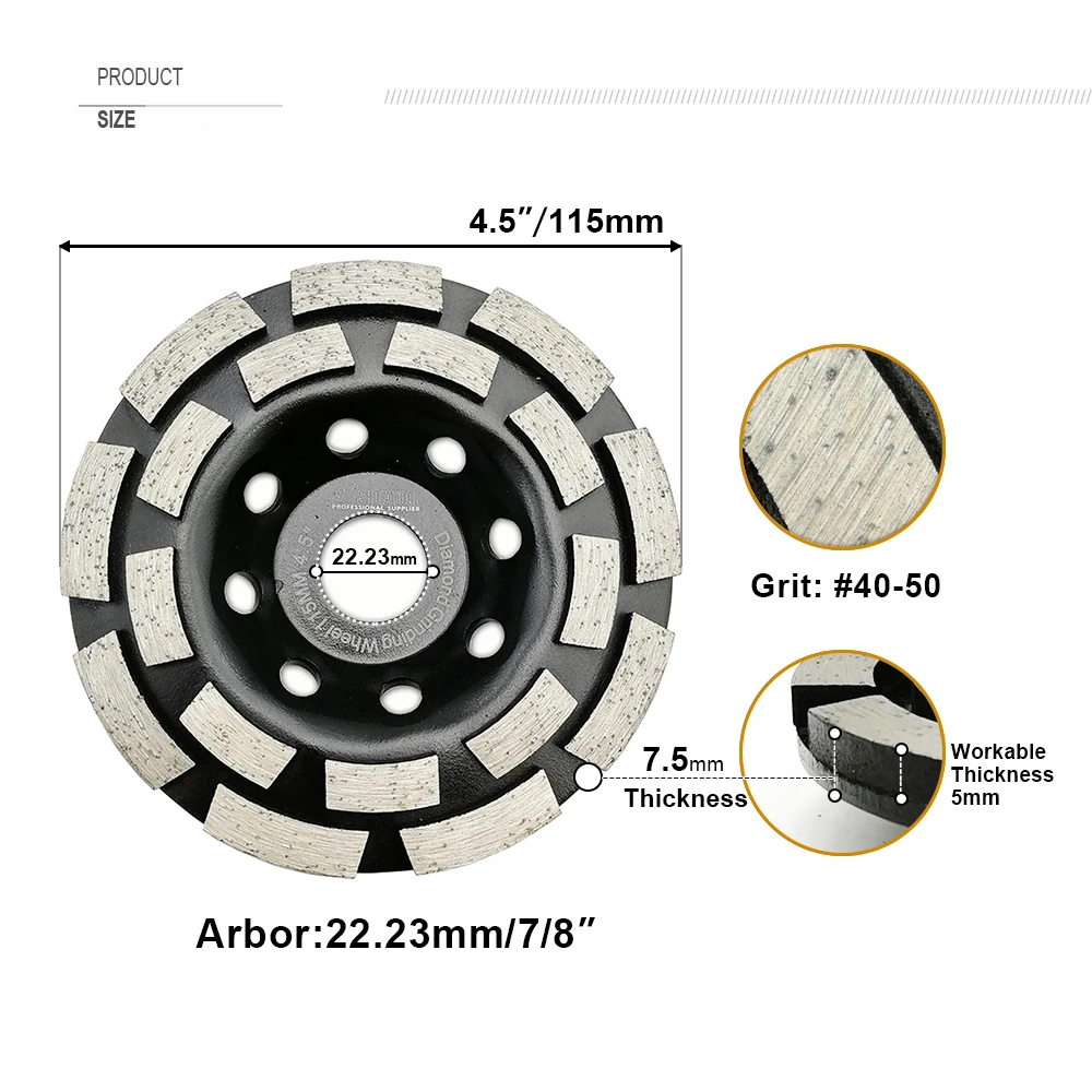 SHDIATOOL 1pc 4.5"/Dia115mm Diamond Double Row Cup Grinding Wheel Concrete Marble Masonry Granite Diamond Polishing Plate