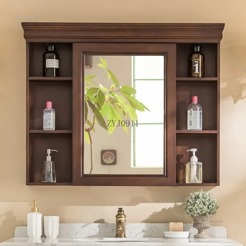 American Bathroom Mirror Cabinet Solid Wood Mirror Box Home Furniture Wall-mounted Storage Bathroom Vanity Cabinets