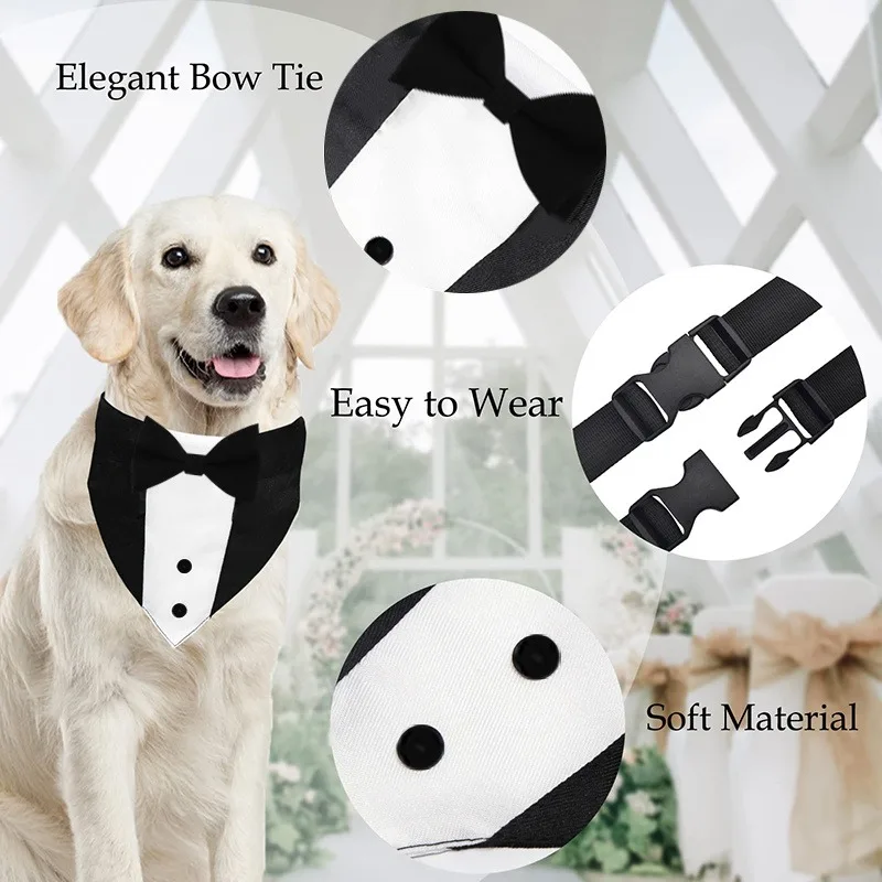 Bow Tie Dog Collar Tuxedo Bandana Adjustable Formal Puppy Triangle Neck Wear for Wedding Birthday Dress-up Cosplay Party