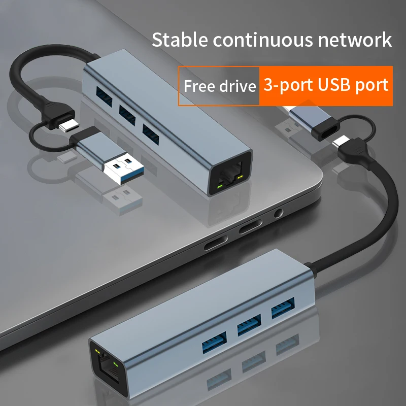 Divisor Usb tipo c Hub Hub com Usb3.0 1000mbps Adaptador Ethernet Rj45 100mbps Usb2.0 Estação de Ancoragem com Carga pd 100w - Imagem 6