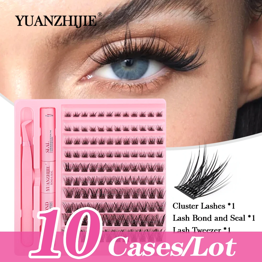 

YUANZHIJIE 10cases/lot 10rows Mix(8 10 12 14 16) Length D Curl DIY Clusters Lashes Kit with Lash Bond and Seal Makeup Tools